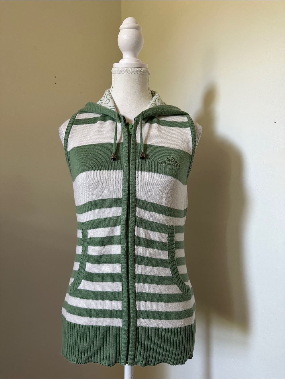WHISTLES Silk & Wool Blend Y2K Skater Emo Stripe Sleeveless Hooded Zip Up Medium